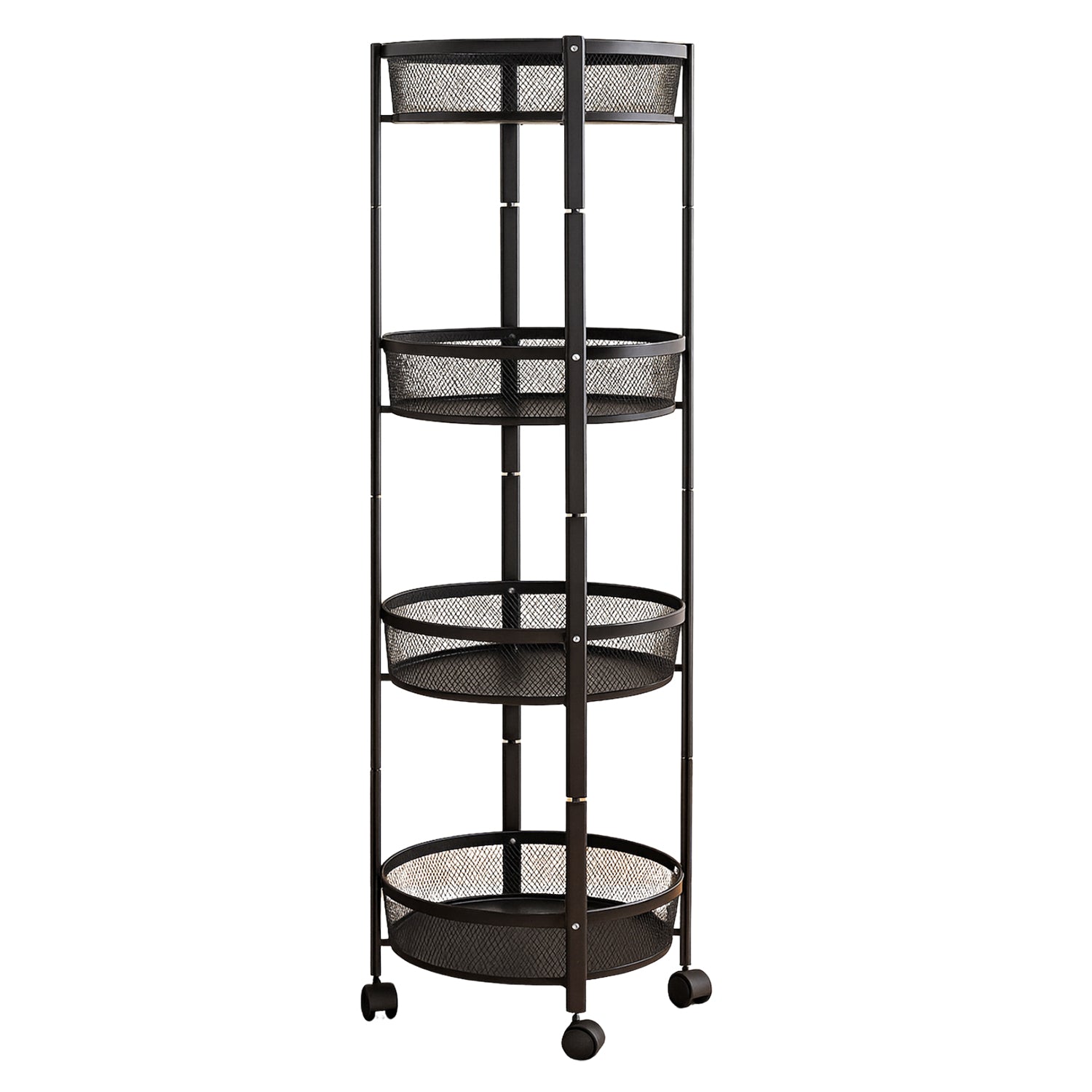 4-layer Round Metal Mesh Storage Organizer Rack With Wheels (1 Pc) 4-layer Round Metal Mesh Storage Organizer Rack With Wheels (1 Pc)